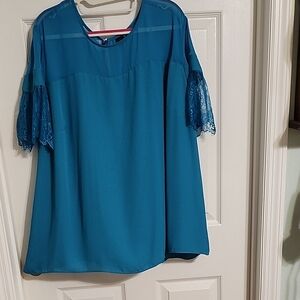Worthington Teal Lace Sleeve Women's Blouse